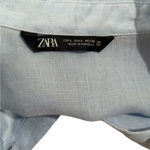 Zara Women's Size Large Linen Blue Button Down Long Sleeves Shirt Blouse - Picture 4 of 16